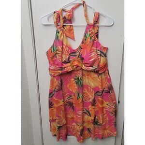 Kim Curvey Orange Floral Halter Swim Top Plus Size 18W NWT Swim Wear
